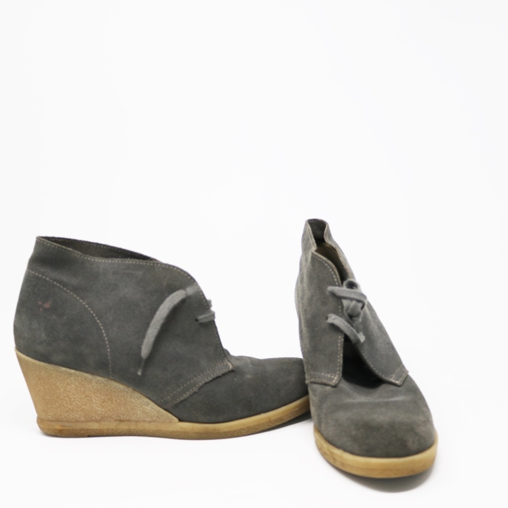 J.Crew Taupe Grey Suede MacAlister Wedge Heel Ankle Boots Booties Women's 8